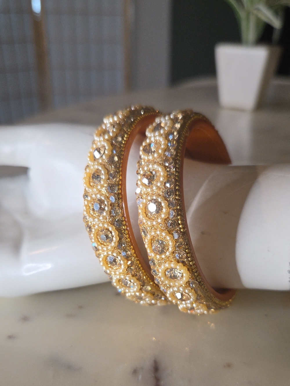 Kara | Indian Bangles Pair - Sparkling Gold Tone Bracelets Set 2